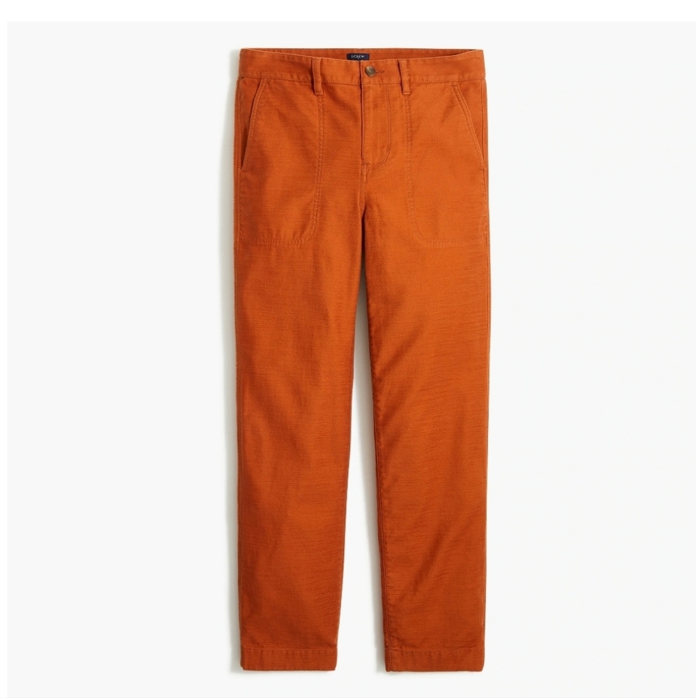 NWT J. CREW 100% Cotton Camp Pant SZ 12 Large Burnt Orange Rust